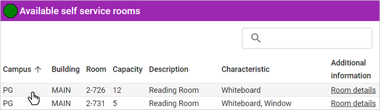Roomfinder Select Room