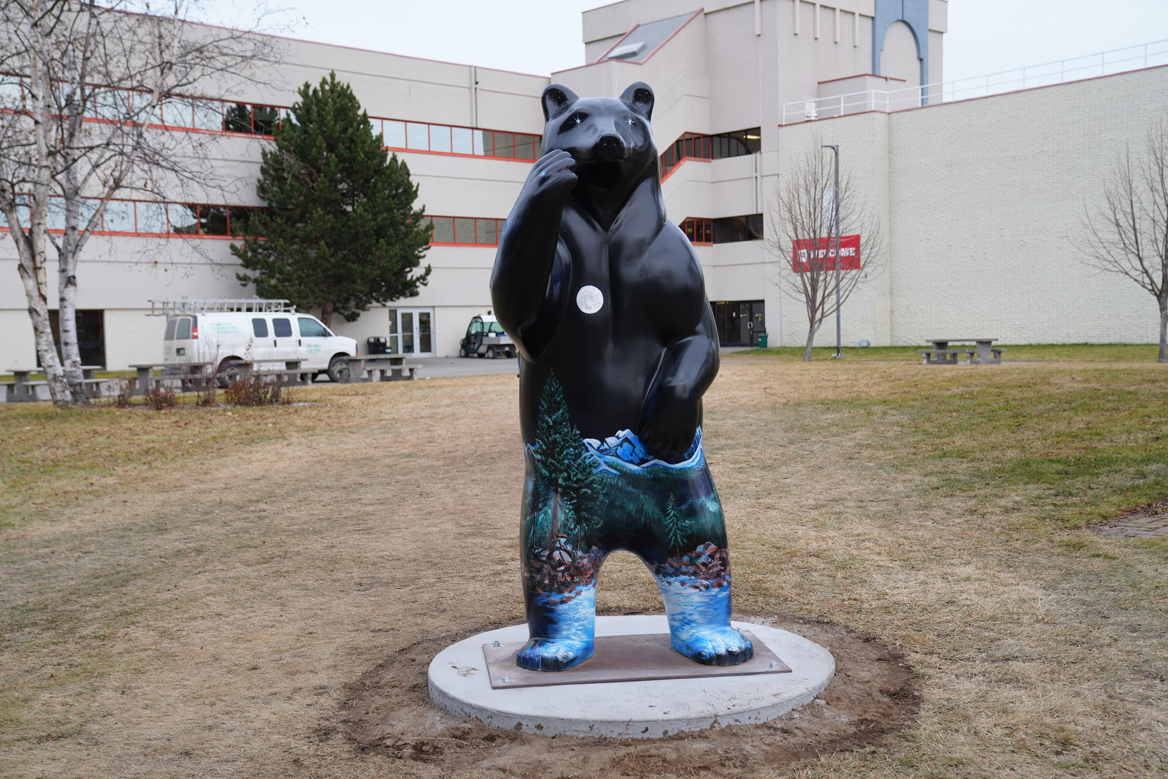 Painted bear in courtyard at CNC