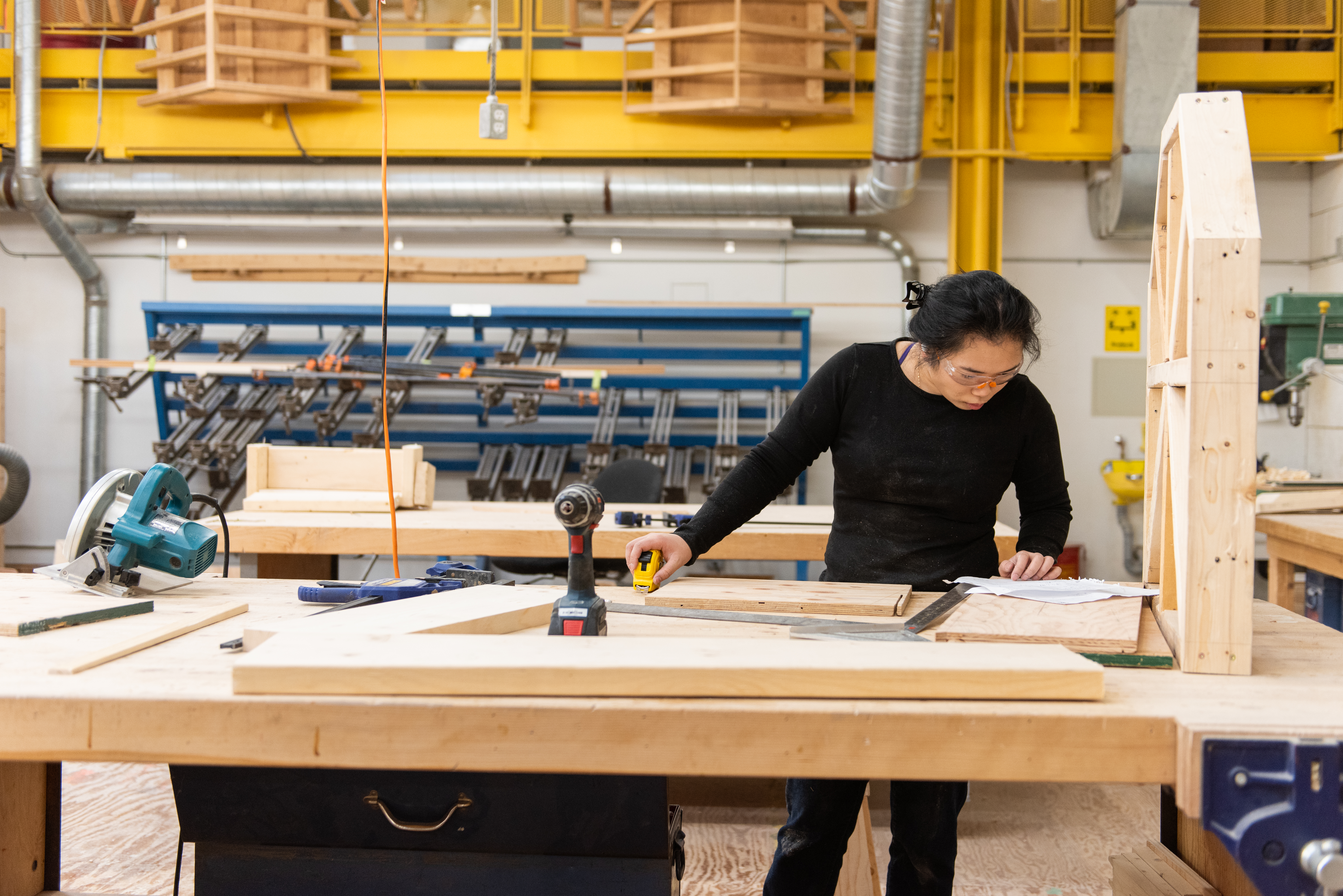 Carpentry student reading