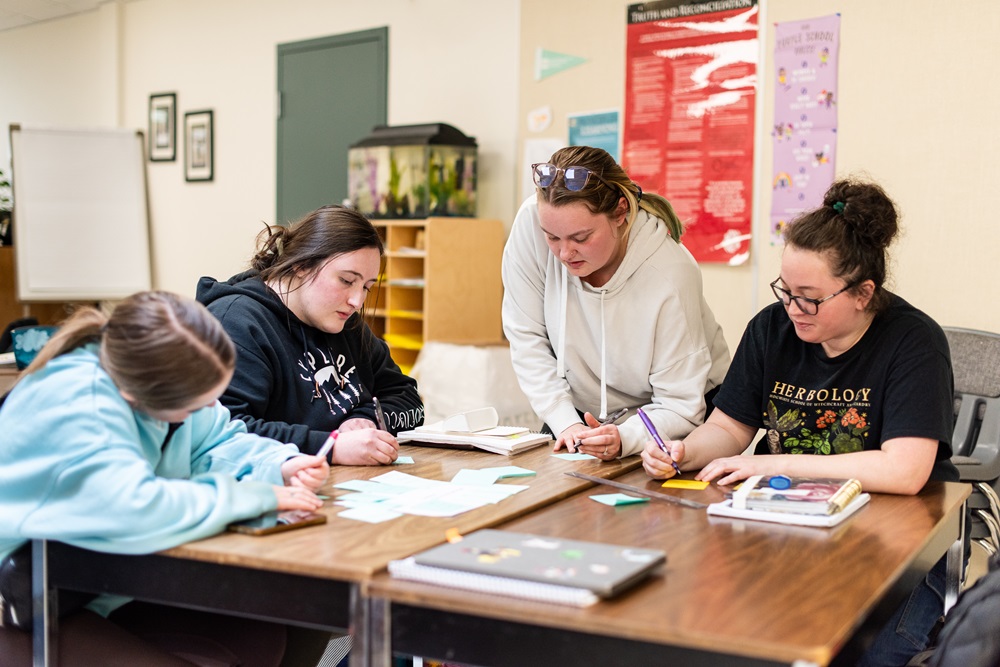 4 students working together in class
