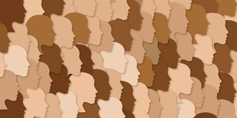 Many faces of varying skin colours in profile