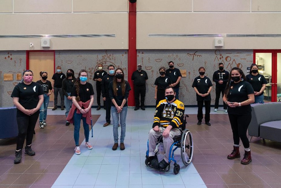 Students in the Gathering Place wearing black shirts