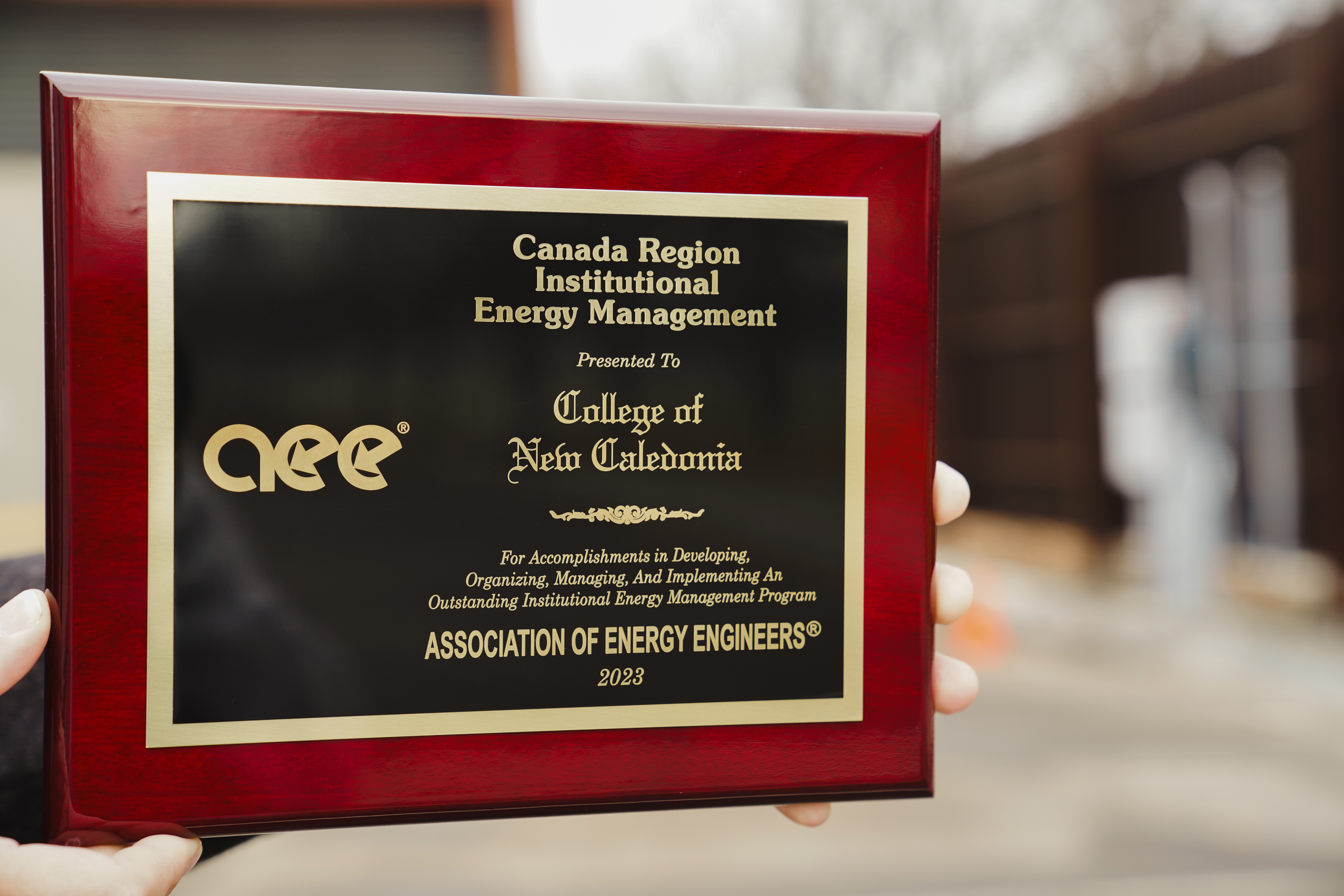 Mounted plaque from the Association of Energy Engineers naming CNC this year's recipient
