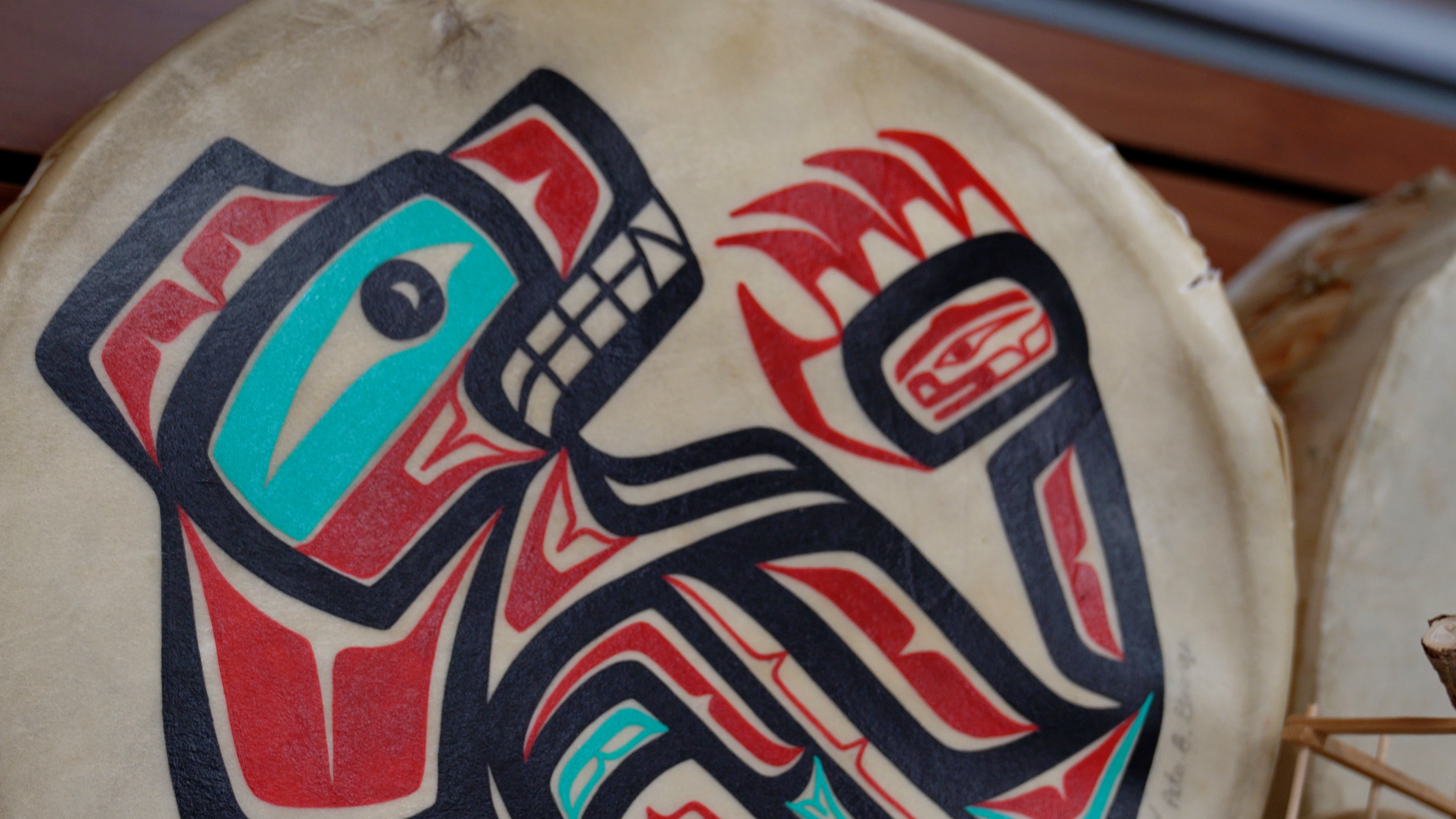 Indigenous painted drum in the Aboriginal Resource Centre